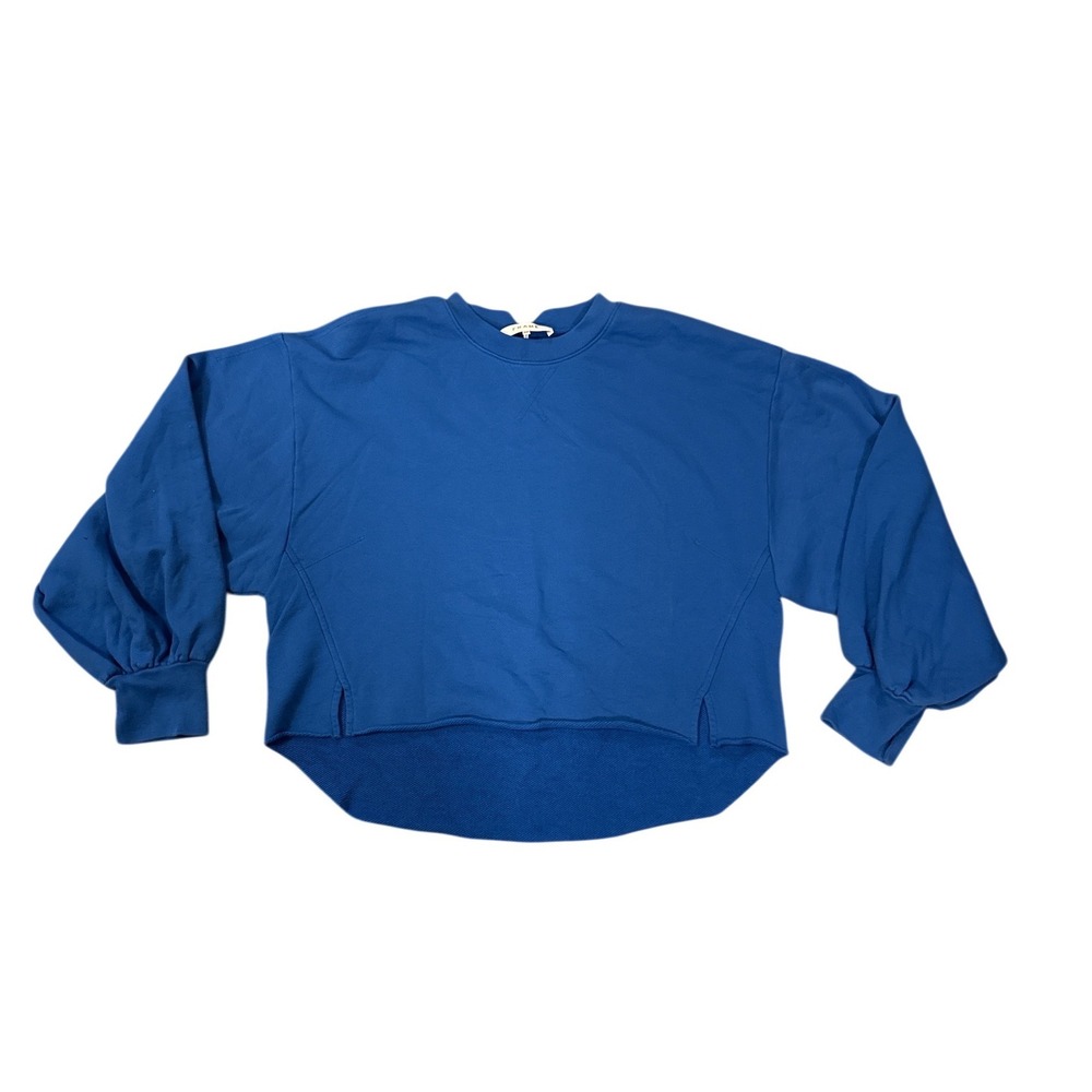 FRAME Sweatshirt Womens S Blue Balloon Sleeve Cropped High-Low easy shirttail
